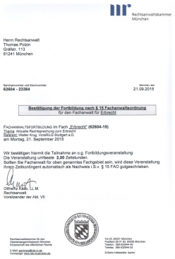 fortbildung zum thema erbrecht am 21 september 2015 rechtsanwalt thomas polzin muenchen pasing