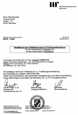 fortbildung zum thema erbrecht am 22 april 2015 rechtsanwalt thomas polzin muenchen pasing